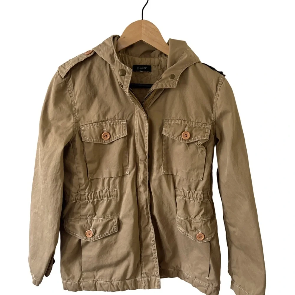 J. Crew Beige Hooded Jacket with Metal Accents